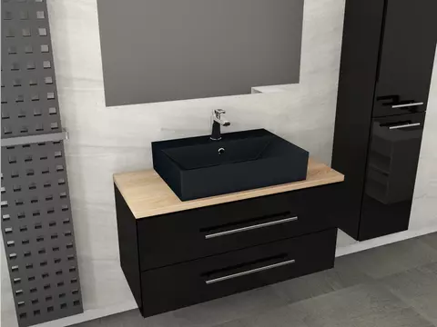 Flex Badmöbel 100, Schwarz Hochglanz Lackiert,...