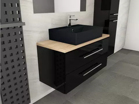Flex Badmöbel 100, Schwarz Hochglanz Lackiert,...