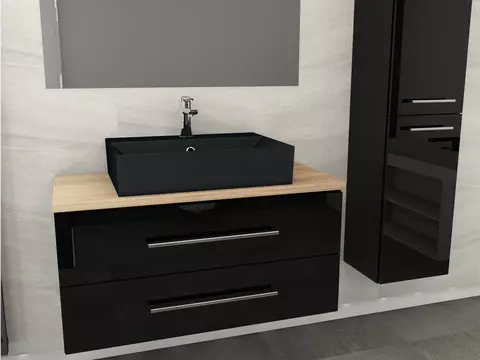 Flex Badmöbel 100, Schwarz Hochglanz Lackiert,...