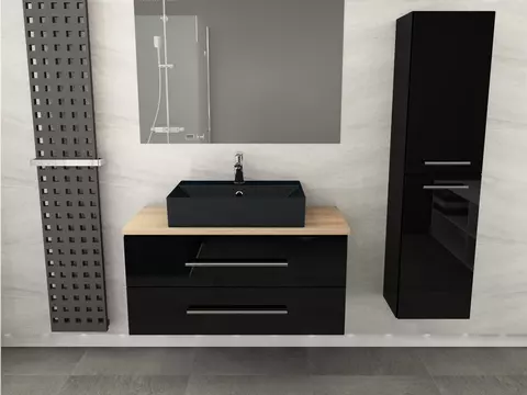 Flex Badmöbel 100, Schwarz Hochglanz Lackiert,...