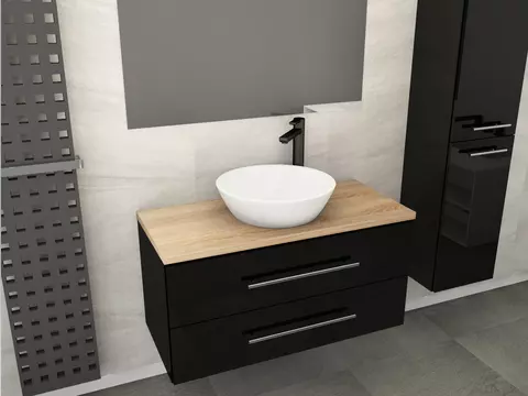 Flex Badmöbel 100, Schwarz Hochglanz Lackiert,...