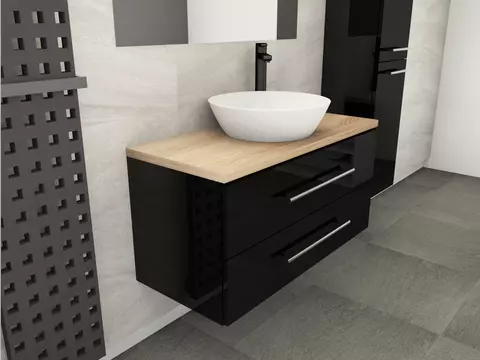 Flex Badmöbel 100, Schwarz Hochglanz Lackiert,...