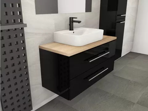 Flex Badmöbel 100, Schwarz Hochglanz Lackiert,...