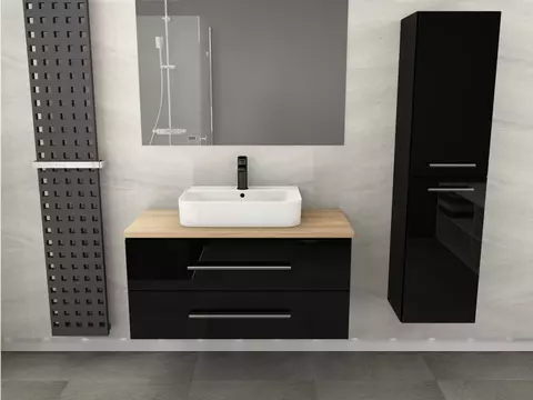 Flex Badmöbel 100, Schwarz Hochglanz Lackiert,...
