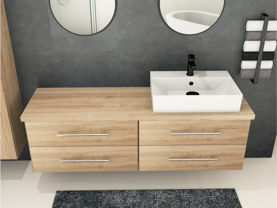 Flex Badm&ouml;bel 160, Eiche Gold, Keramik Waschbecken, Tr&auml;gerplatte