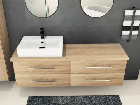 Flex Badmöbel 160, Eiche Gold, Keramik Waschbecken,...