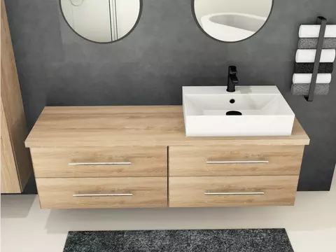 Flex Badmöbel 160, Eiche Gold, Keramik Waschbecken,...