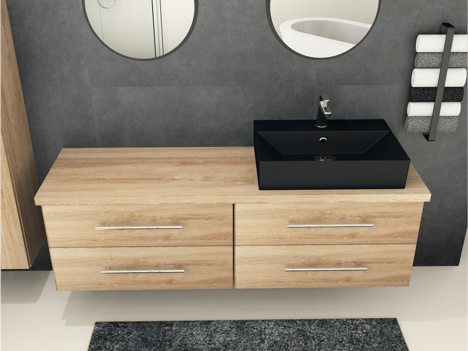 Flex Badm&ouml;bel 160, Eiche Gold, Keramik Waschbecken, Tr&auml;gerplatte