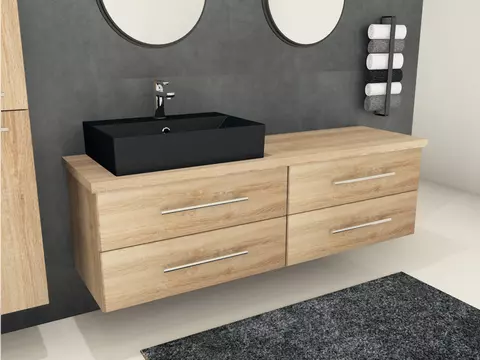 Flex Badmöbel 160, Eiche Gold, Keramik Waschbecken,...