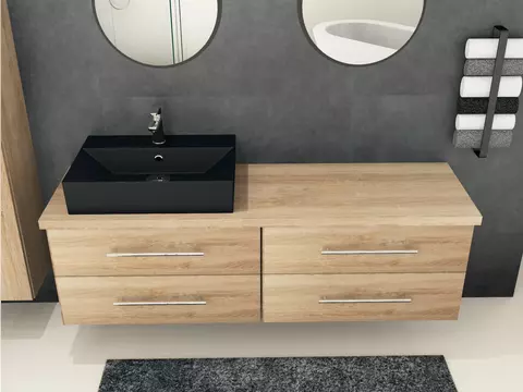 Flex Badmöbel 160, Eiche Gold, Keramik Waschbecken,...