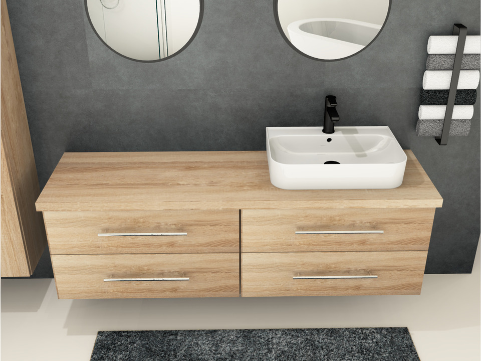 Flex Badm&ouml;bel 160, Eiche Gold, Keramik Waschbecken, Tr&auml;gerplatte