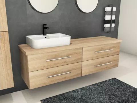Flex Badmöbel 160, Eiche Gold, Keramik Waschbecken,...