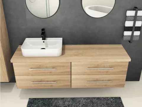 Flex Badmöbel 160, Eiche Gold, Keramik Waschbecken,...