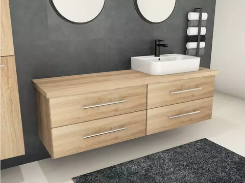 Flex Badmöbel 160, Eiche Gold, Keramik Waschbecken,...