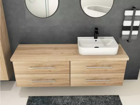 Flex Badmöbel 160, Eiche Gold, Keramik Waschbecken,...