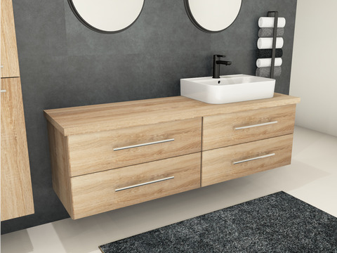 Flex Badmöbel 160, Eiche Gold, Keramik Waschbecken,...