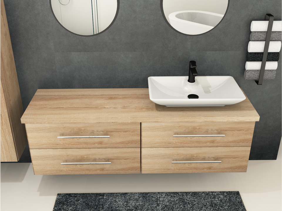 Flex Badm&ouml;bel 160, Eiche Gold, Keramik Waschbecken, Tr&auml;gerplatte