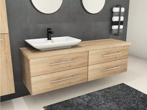 Flex Badmöbel 160, Eiche Gold, Keramik Waschbecken,...