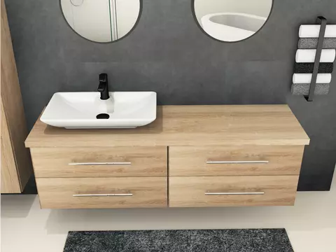 Flex Badmöbel 160, Eiche Gold, Keramik Waschbecken,...