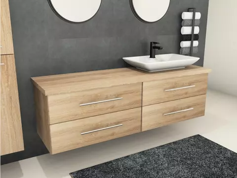 Flex Badmöbel 160, Eiche Gold, Keramik Waschbecken,...