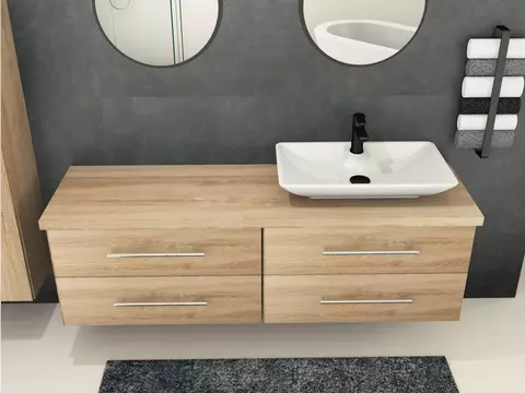 Flex Badmöbel 160, Eiche Gold, Keramik Waschbecken,...