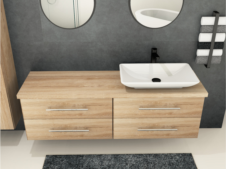 Flex Badm&ouml;bel 160, Eiche Gold, Keramik Waschbecken, Tr&auml;gerplatte