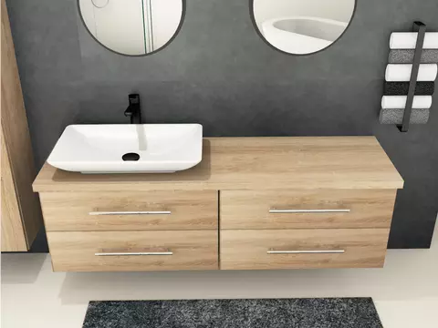 Flex Badmöbel 160, Eiche Gold, Keramik Waschbecken,...