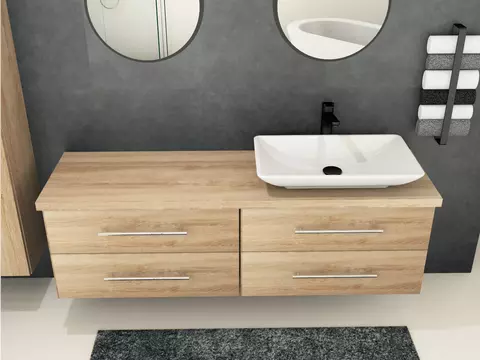 Flex Badmöbel 160, Eiche Gold, Keramik Waschbecken,...