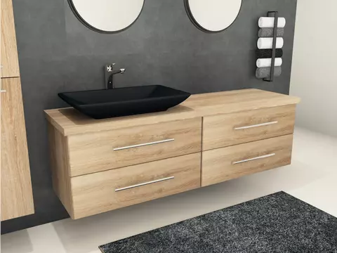 Flex Badmöbel 160, Eiche Gold, Keramik Waschbecken,...