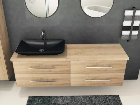 Flex Badmöbel 160, Eiche Gold, Keramik Waschbecken,...