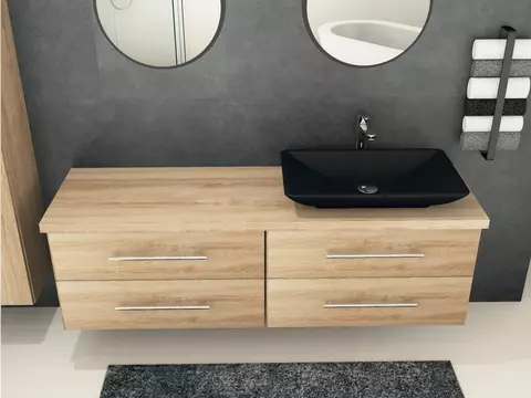 Flex Badmöbel 160, Eiche Gold, Keramik Waschbecken,...