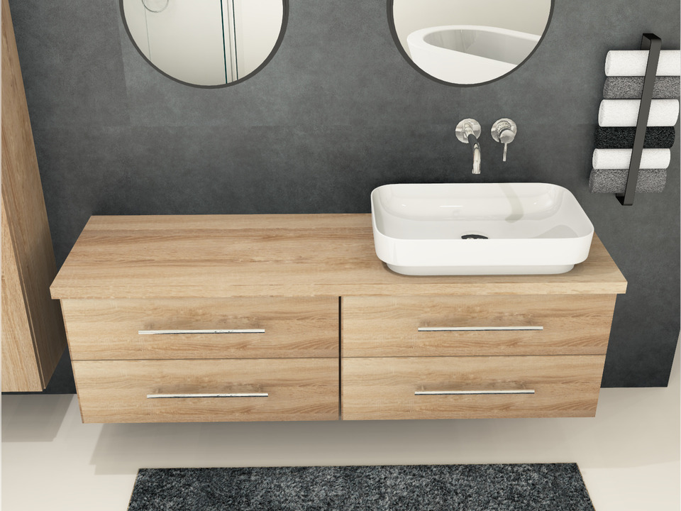 Flex Badm&ouml;bel 160, Eiche Gold, Keramik Waschbecken, Tr&auml;gerplatte
