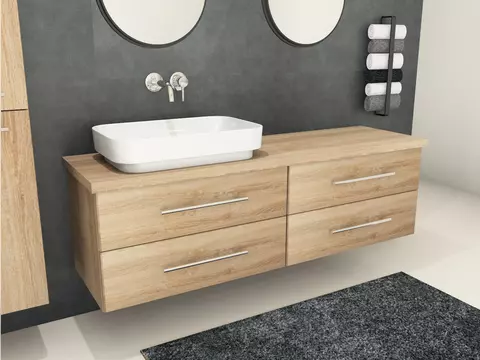 Flex Badmöbel 160, Eiche Gold, Keramik Waschbecken,...
