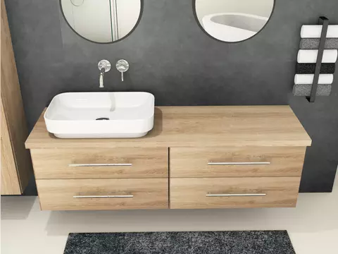 Flex Badmöbel 160, Eiche Gold, Keramik Waschbecken,...