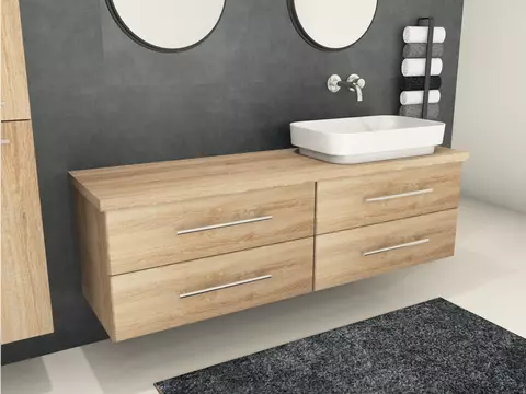 Flex Badmöbel 160, Eiche Gold, Keramik Waschbecken,...