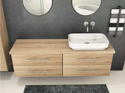 Flex Badmöbel 160, Eiche Gold, Keramik Waschbecken,...