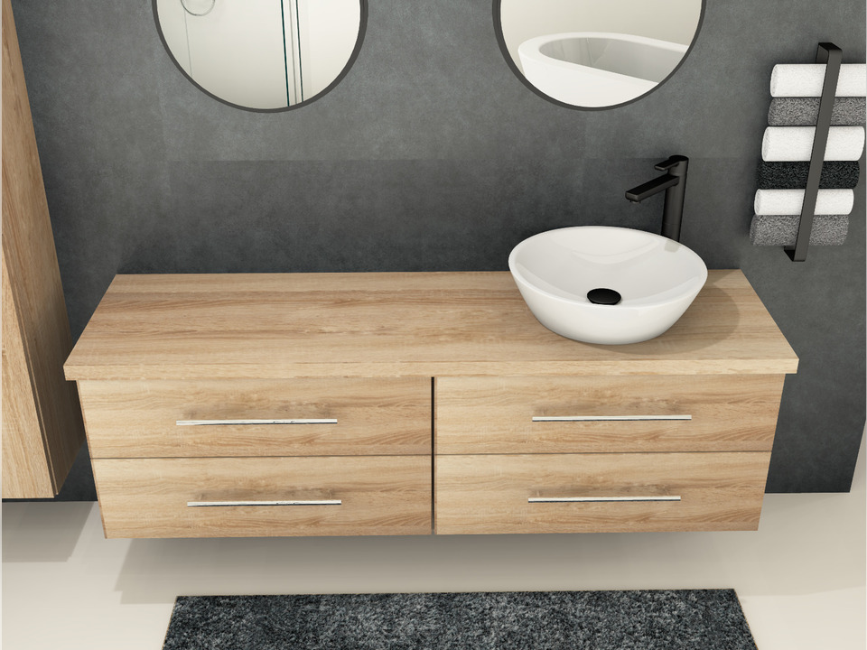 Flex Badm&ouml;bel 160, Eiche Gold, Keramik Waschbecken, Tr&auml;gerplatte