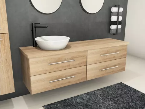Flex Badmöbel 160, Eiche Gold, Keramik Waschbecken,...