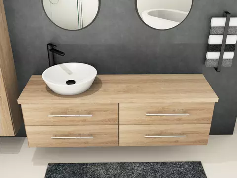 Flex Badmöbel 160, Eiche Gold, Keramik Waschbecken,...
