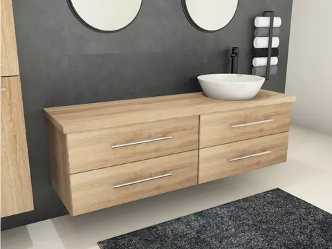 Flex Badmöbel 160, Eiche Gold, Keramik Waschbecken,...