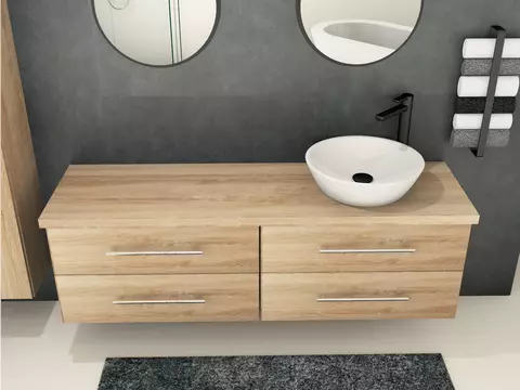 Flex Badmöbel 160, Eiche Gold, Keramik Waschbecken,...