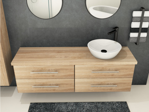 Flex Badmöbel 160, Eiche Gold, Keramik Waschbecken,...