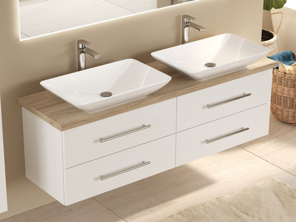 Flex Badm&ouml;bel 160, Wei&szlig; Hochglanz, Doppelwaschtisch, Tr&auml;gerplatte