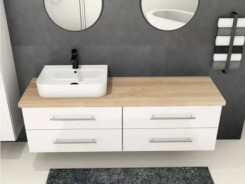Flex Badmöbel 160, Weiß Hochglanz Lackiert,...