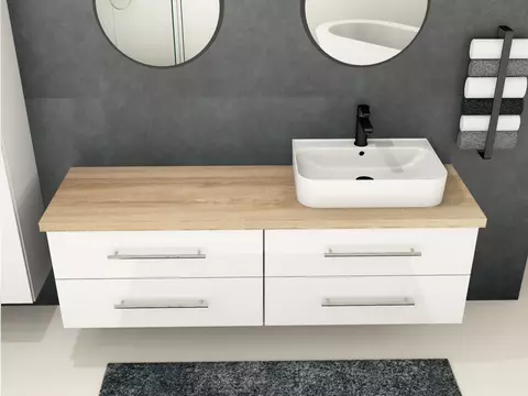 Flex Badmöbel 160, Weiß Hochglanz Lackiert,...