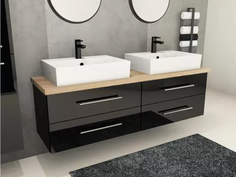 Flex Badmöbel 160, Schwarz Hochglanz Lackiert,...