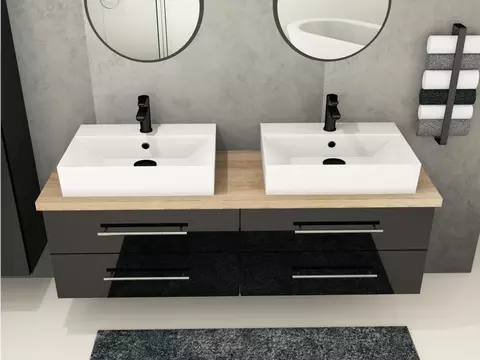 Flex Badmöbel 160, Schwarz Hochglanz Lackiert,...
