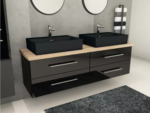 Flex Badmöbel 160, Schwarz Hochglanz Lackiert,...