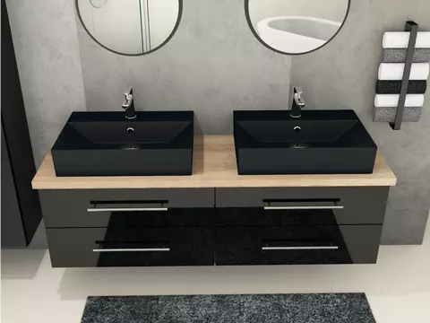 Flex Badmöbel 160, Schwarz Hochglanz Lackiert,...