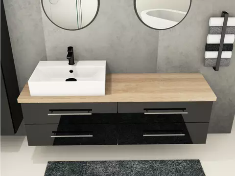 Flex Badmöbel 160, Schwarz Hochglanz Lackiert,...